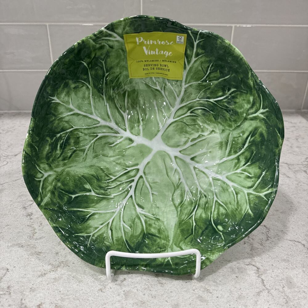 Primrose Vintage SERVING BOWL 10x4” Green Cabbage Melamine Spring Salad Lettuce